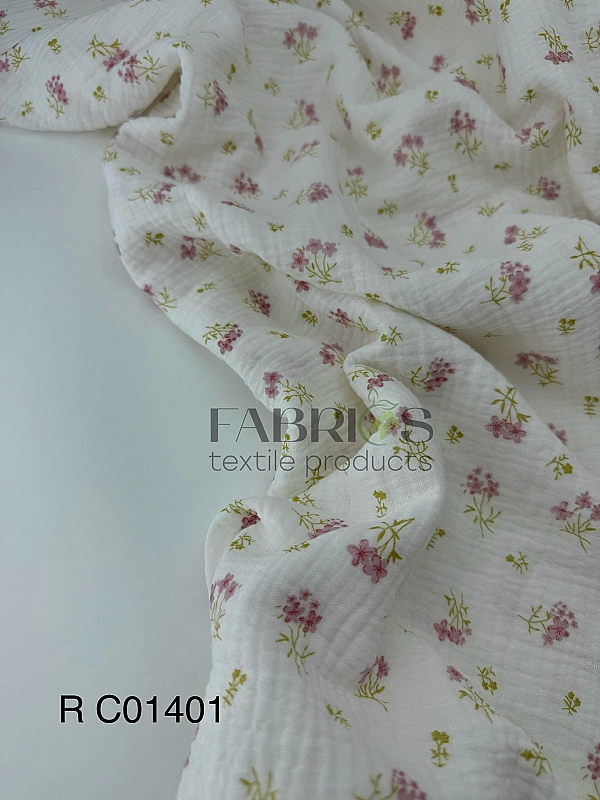 M 01401 C02 | RAINBOW-C01 Муслін жатка 2-х шаровий принт квіти букети на молочному 100% бавовна 135-