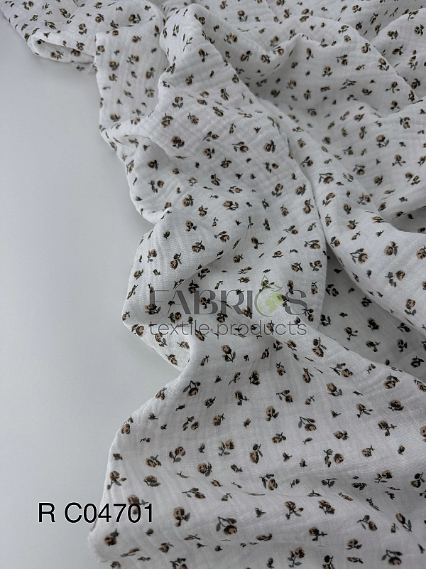 M 04701 C02 | RAINBOW-C04 Муслін жатка 2-х шаровий принт квіти троянди дрібні бежеві на молочному 10