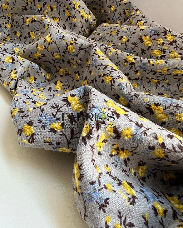 LISA-1 701 Тепла бавовна принт квіти жовто-блакитні на сірому 100% бавовна 150 см 150 грам/м.кв.