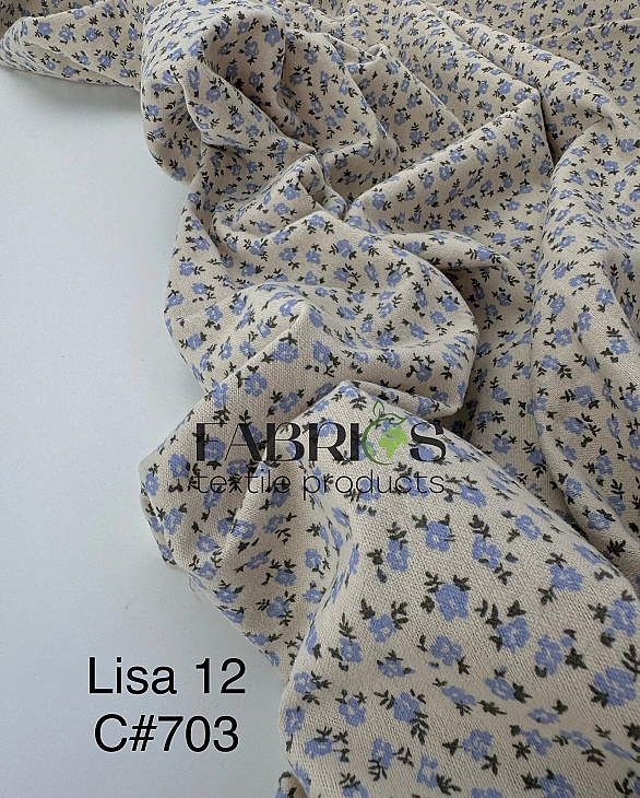 LISA-12 703 Тепла бавовна принт квіти дрібні блакитні на айворі 100% бавовна 150 см 150 грам/м.кв.