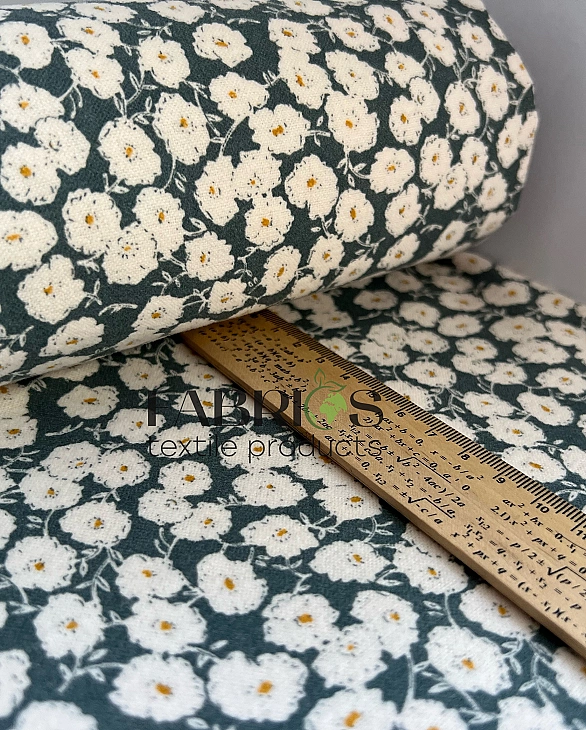 LISA-14 701 Тепла бавовна принт квіти білі на бірюзовому 100% бавовна 150 см 150 грам/м.кв.