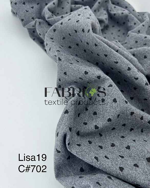 LISA-19 702 Тепла бавовна принт LOVE сердечки з туфелькою дрібні чорні на сірому 100% бавовна 150 см