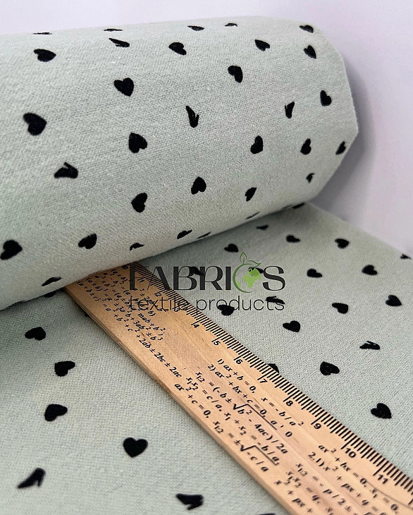LISA-19 705 Тепла бавовна принт LOVE сердечки чорні дрібні на ментоловому 100% бавовна 150 см 150 гр