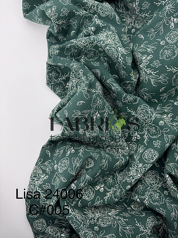LISA 24006 C 005 Тепла бавовна принт квіти намальовані на зеленому 100% бавовна 150 см 150 грам/м.кв
