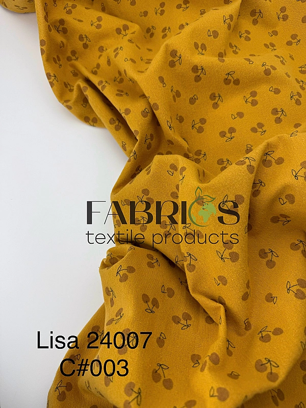 LISA 24007 C 003 Тепла бавовна принт фрукти,ягоди, овочі вишеньки на гірчичному 100% бавовна 150 см