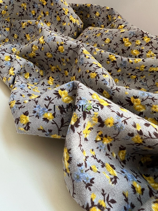 LISA-1 701 Тепла бавовна принт квіти жовто-блакитні на сірому 100% бавовна 150 см 150 грам/м.кв.