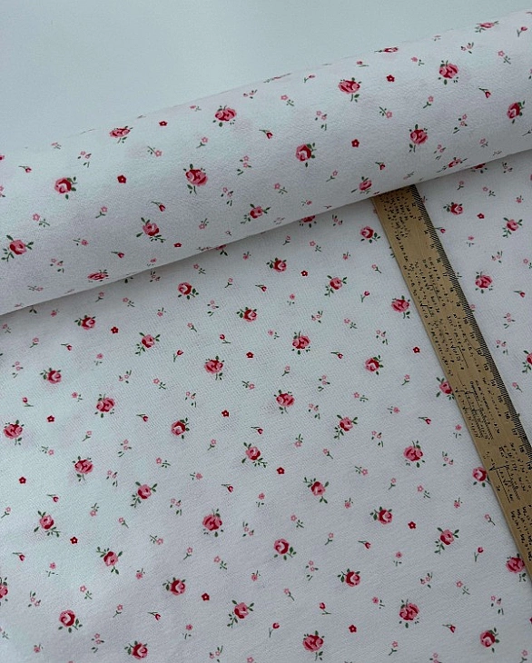 F 3 C2 фланель принт квіти троянди червоні на білому 100% бавовна 150 см 150-160 грам/м.кв.