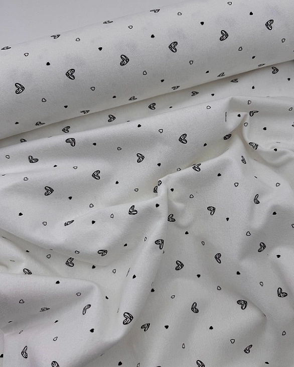 F 14 C2 BLACK фланель принт LOVE сердечки чорні намальовані на білому 100% бавовна 150 см 150-160 гр