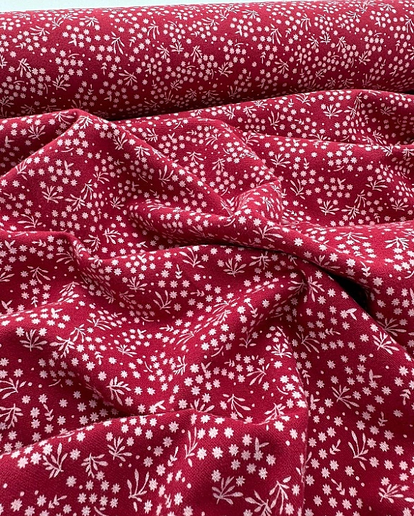 SOFIA 24008 C 888 фланель принт квіти розсипні білі на бордовому 100% бавовна 150 см 150-160 грам/м.