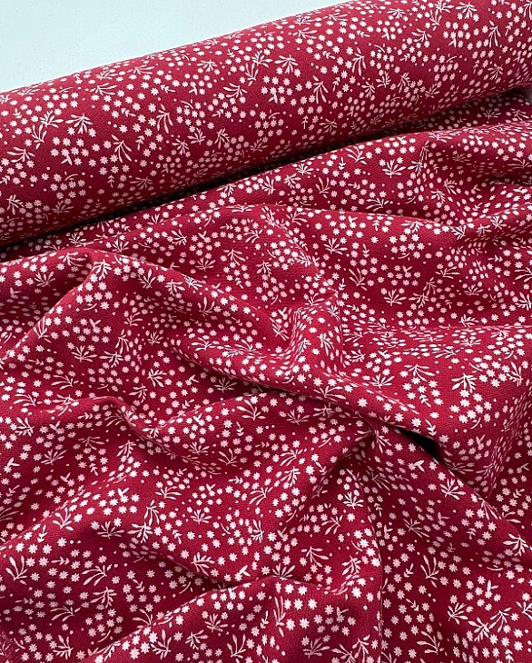 SOFIA 24008 C 888 фланель принт квіти розсипні білі на бордовому 100% бавовна 150 см 150-160 грам/м.