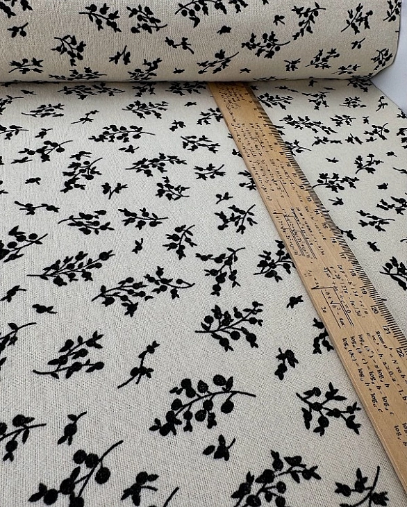 LISA 24004 C 002 Тепла бавовна принт рослинний гілочки чорні на айворі 100% бавовна 150 см 150 грам/