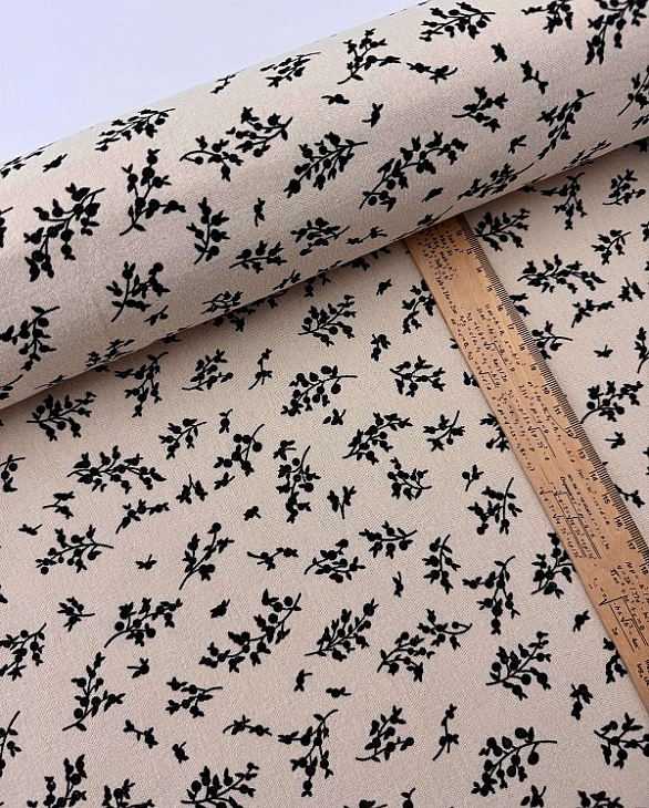 LISA 24004 C 002 Тепла бавовна принт рослинний гілочки чорні на айворі 100% бавовна 150 см 150 грам/