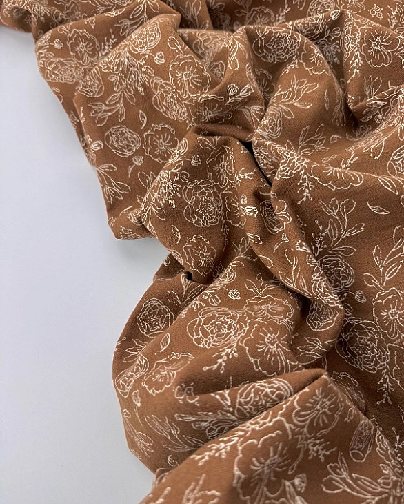 LISA 24006 C 001 Тепла бавовна принт квіти намальовані на коричневому 100% бавовна 150 см 150 грам/м