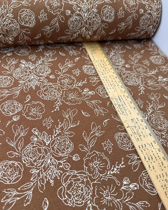 LISA 24006 C 001 Тепла бавовна принт квіти намальовані на коричневому 100% бавовна 150 см 150 грам/м