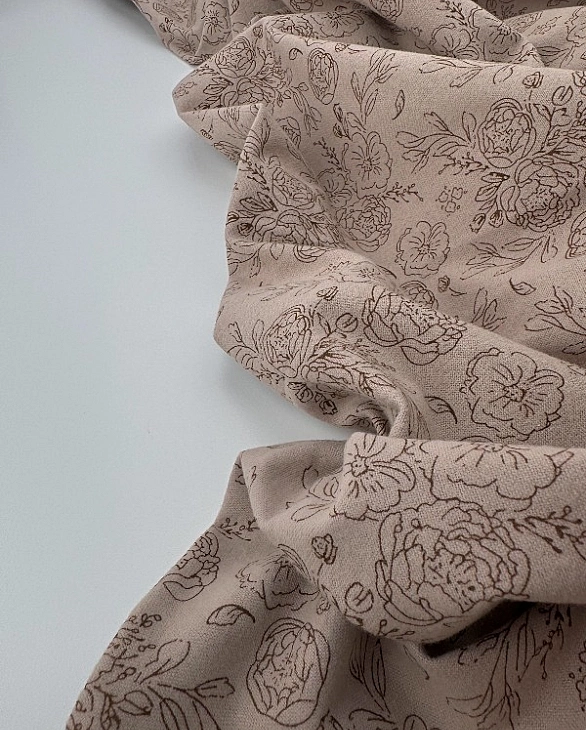 LISA 24006 C 002 Тепла бавовна принт квіти намальовані на бежевому 100% бавовна 150 см 150 грам/м.кв