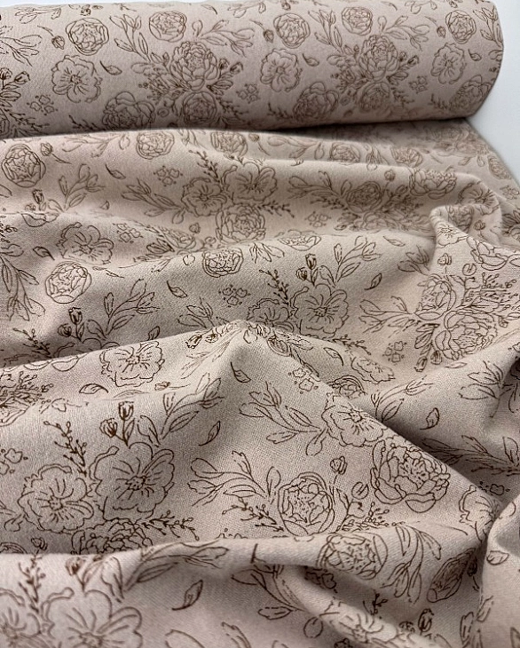 LISA 24006 C 002 Тепла бавовна принт квіти намальовані на бежевому 100% бавовна 150 см 150 грам/м.кв