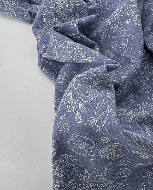 LISA 24006 C 004 Тепла бавовна принт квіти намальовані на блакитному 100% бавовна 150 см 150 грам/м.