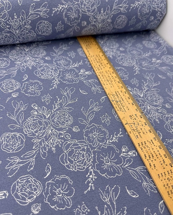 LISA 24006 C 004 Тепла бавовна принт квіти намальовані на блакитному 100% бавовна 150 см 150 грам/м.