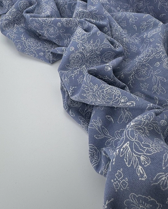 LISA 24006 C 004 Тепла бавовна принт квіти намальовані на блакитному 100% бавовна 150 см 150 грам/м.