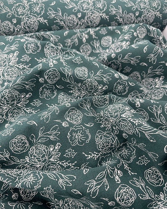 LISA 24006 C 005 Тепла бавовна принт квіти намальовані на зеленому 100% бавовна 150 см 150 грам/м.кв