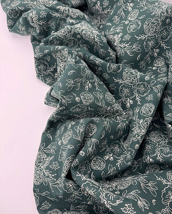 LISA 24006 C 005 Тепла бавовна принт квіти намальовані на зеленому 100% бавовна 150 см 150 грам/м.кв