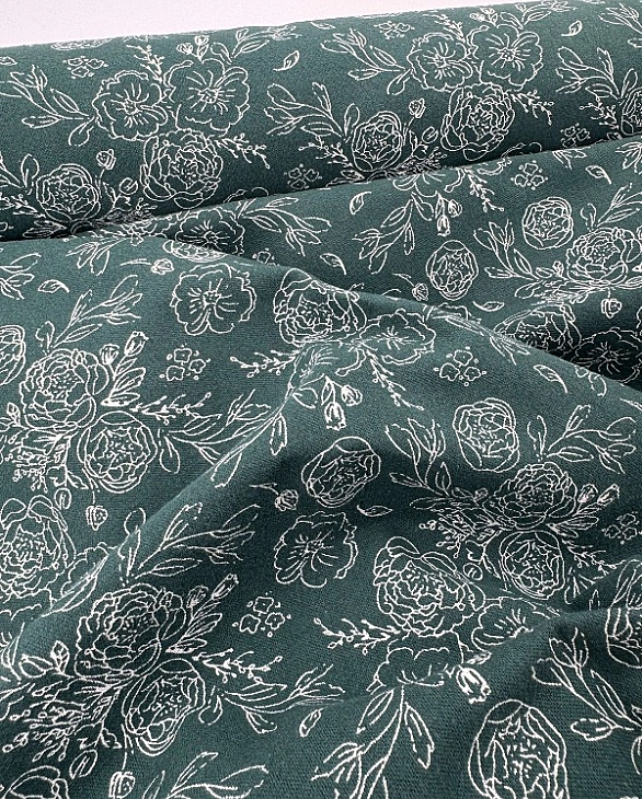 LISA 24006 C 005 Тепла бавовна принт квіти намальовані на зеленому 100% бавовна 150 см 150 грам/м.кв
