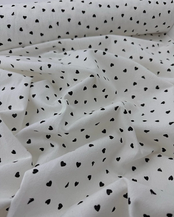 LISA-19 708 Тепла бавовна принт LOVE сердечки з туфелькою дрібні чорні на білому 100% бавовна 150 см