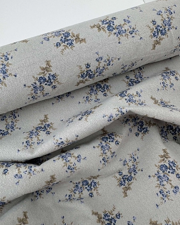 LISA-24 701 Тепла бавовна принт квіти блакитні букети на сірому 100% бавовна 150 см 150 грам/м.кв.