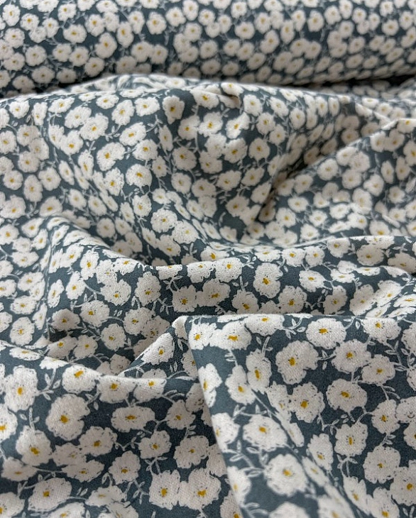 LISA-14 701 Тепла бавовна принт квіти білі на бірюзовому 100% бавовна 150 см 150 грам/м.кв.