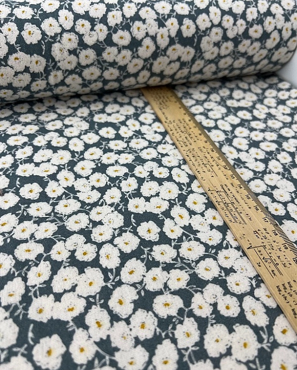 LISA-14 701 Тепла бавовна принт квіти білі на бірюзовому 100% бавовна 150 см 150 грам/м.кв.