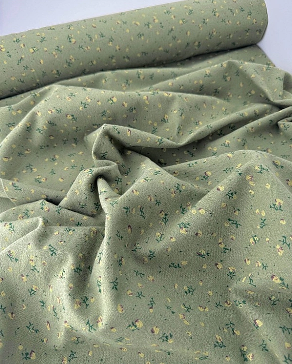 LISA-18 701 Тепла бавовна принт квіти жовто-зелені на оливковому 100% бавовна 150 см 150 грам/м.кв.