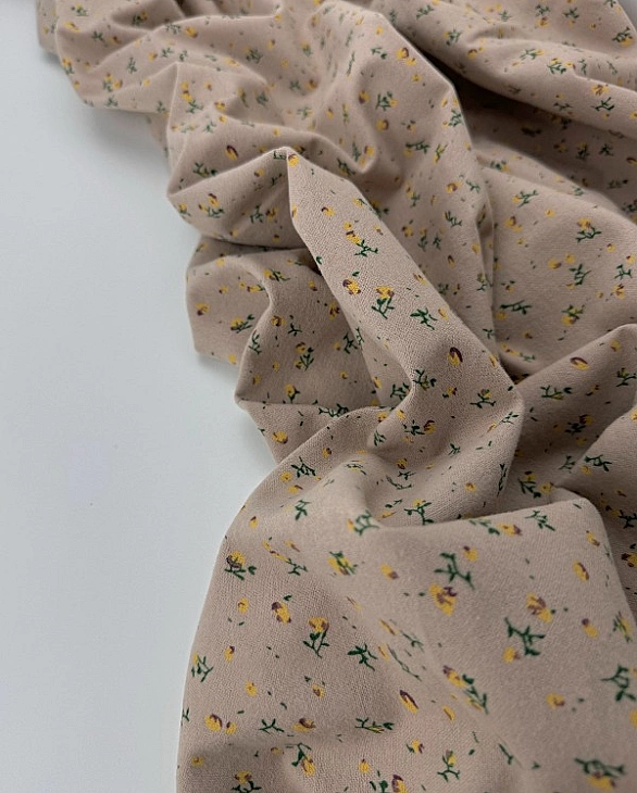 LISA-18 702 Тепла бавовна принт квіти жовто-зелені на бежевому 100% бавовна 150 см 150 грам/м.кв.