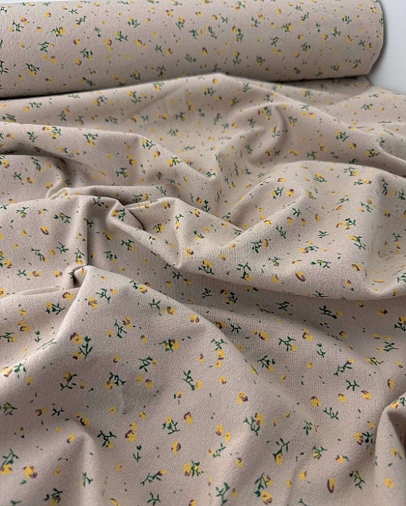 LISA-18 702 Тепла бавовна принт квіти жовто-зелені на бежевому 100% бавовна 150 см 150 грам/м.кв.