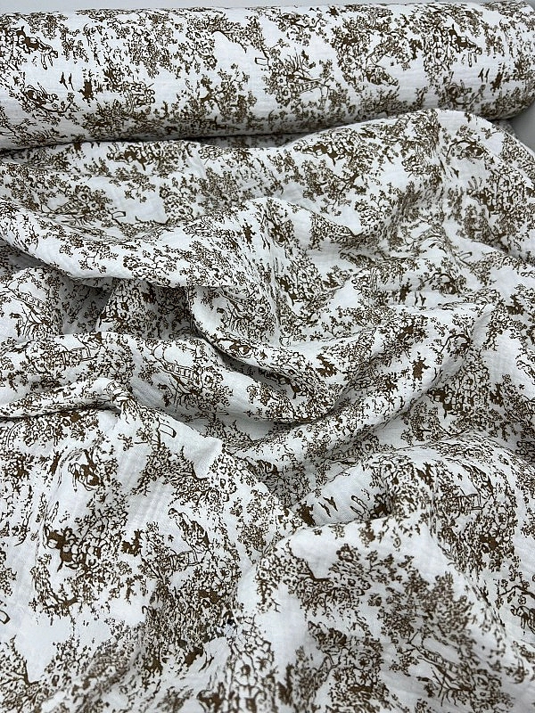 STAR-80016-K Муслін жатка 2-х шаровий принт Діор коричневий на молочному 100% бавовна 135-140 см 125