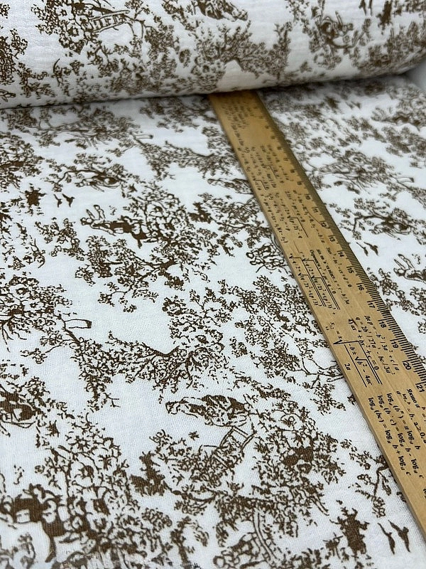 STAR-80016-K Муслін жатка 2-х шаровий принт Діор коричневий на молочному 100% бавовна 135-140 см 125