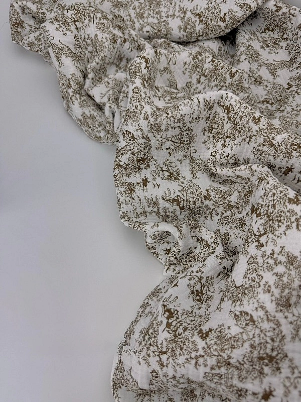 STAR-80016-K Муслін жатка 2-х шаровий принт Діор коричневий на молочному 100% бавовна 135-140 см 125