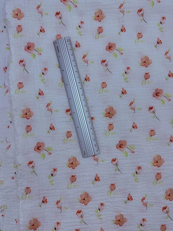 M 5033 C2 Муслін жатка 2-х шаровий принт квіти рожеві віоли на білому 100% бавовна 135-140 см 125-13