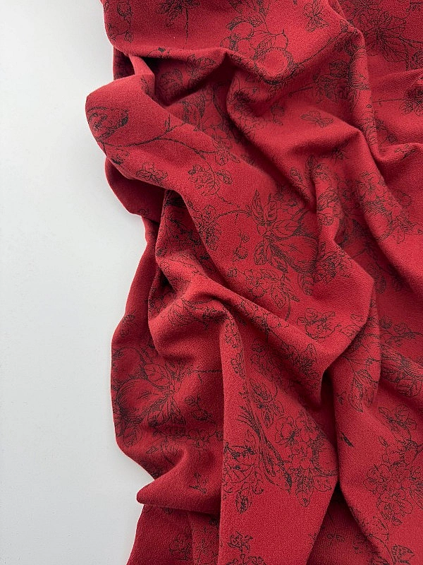 SOFIA 24010 C 888 фланель принт Діор етюди природи чорні на винному 100% бавовна 150 см 150-160 грам