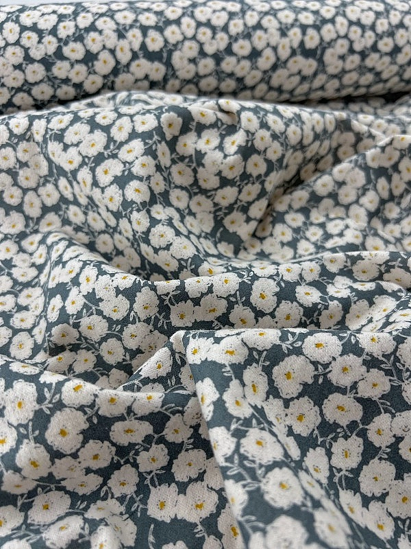 LISA-14 701 Тепла бавовна принт квіти білі на бірюзовому 100% бавовна 150 см 150 грам/м.кв.