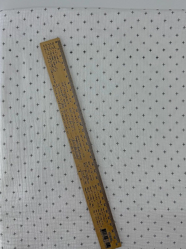 M 04101 C02 | RAINBOW-C04 Муслін жатка 2-х шаровий принт геометричний плюсики на молочному 100% баво