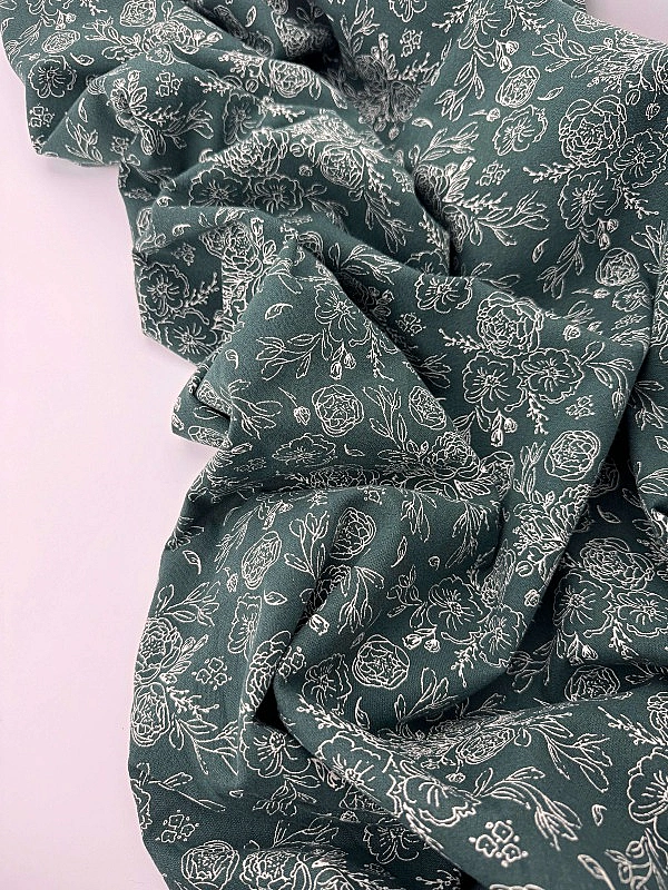 LISA 24006 C 005 Тепла бавовна принт квіти намальовані на зеленому 100% бавовна 150 см 150 грам/м.кв