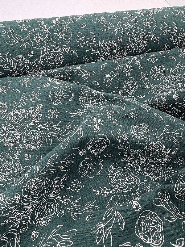 LISA 24006 C 005 Тепла бавовна принт квіти намальовані на зеленому 100% бавовна 150 см 150 грам/м.кв