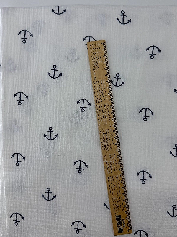 M 07001 C02 | RAINBOW-C07 Муслін жатка 2-х шаровий принт якоря морські на білому 100% бавовна 135-14