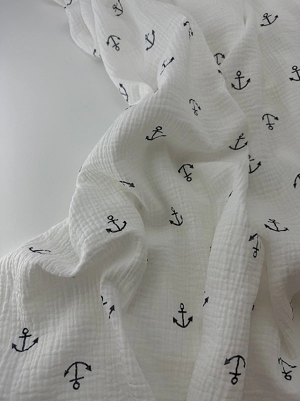 M 07001 C02 | RAINBOW-C07 Муслін жатка 2-х шаровий принт якоря морські на білому 100% бавовна 135-14