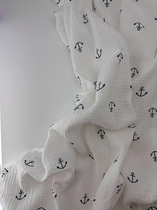 M 07001 C02 | RAINBOW-C07 Муслін жатка 2-х шаровий принт якоря морські на білому 100% бавовна 135-14
