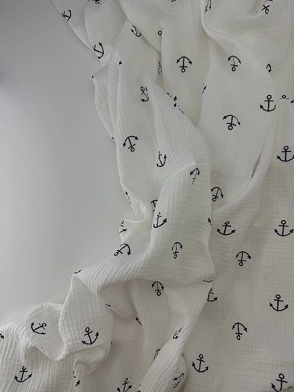 M 07001 C02 | RAINBOW-C07 Муслін жатка 2-х шаровий принт якоря морські на білому 100% бавовна 135-14