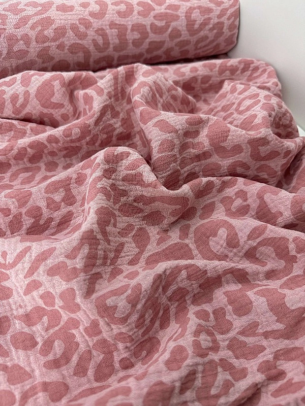 M 112 C78 Муслін жатка 2-х шаровий принт цятки леопард дрібні на рожевому 100% бавовна 135-140 см 12
