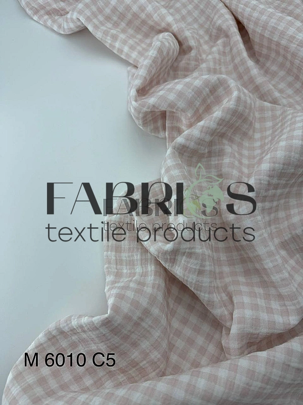 M 6010 C5 Муслін Жатка принт геометричний клітинка пудрово-бежева на молочному 100% бавовна  130-135