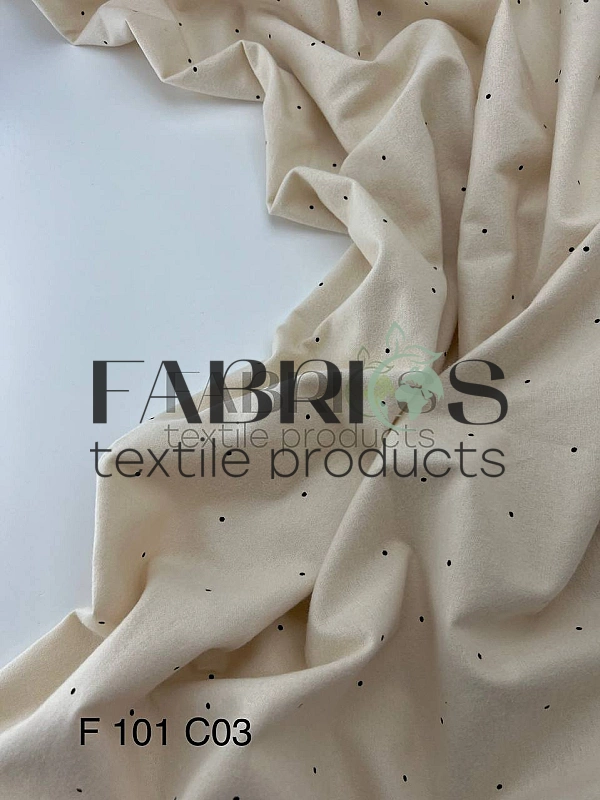 F 101 C03 фланель принт цятки дрібні чорні на бежевому 100% бавовна 160 см 150-160 грам/м.кв.