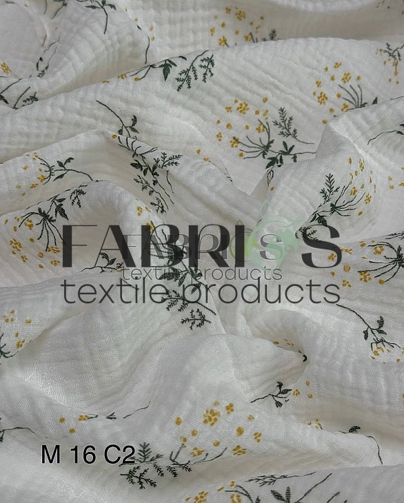 M-16/6-2 Муслін жатка 2-х шаровий принт квіти мімози на молочному 100% бавовна 135-140 см 125-135 гр